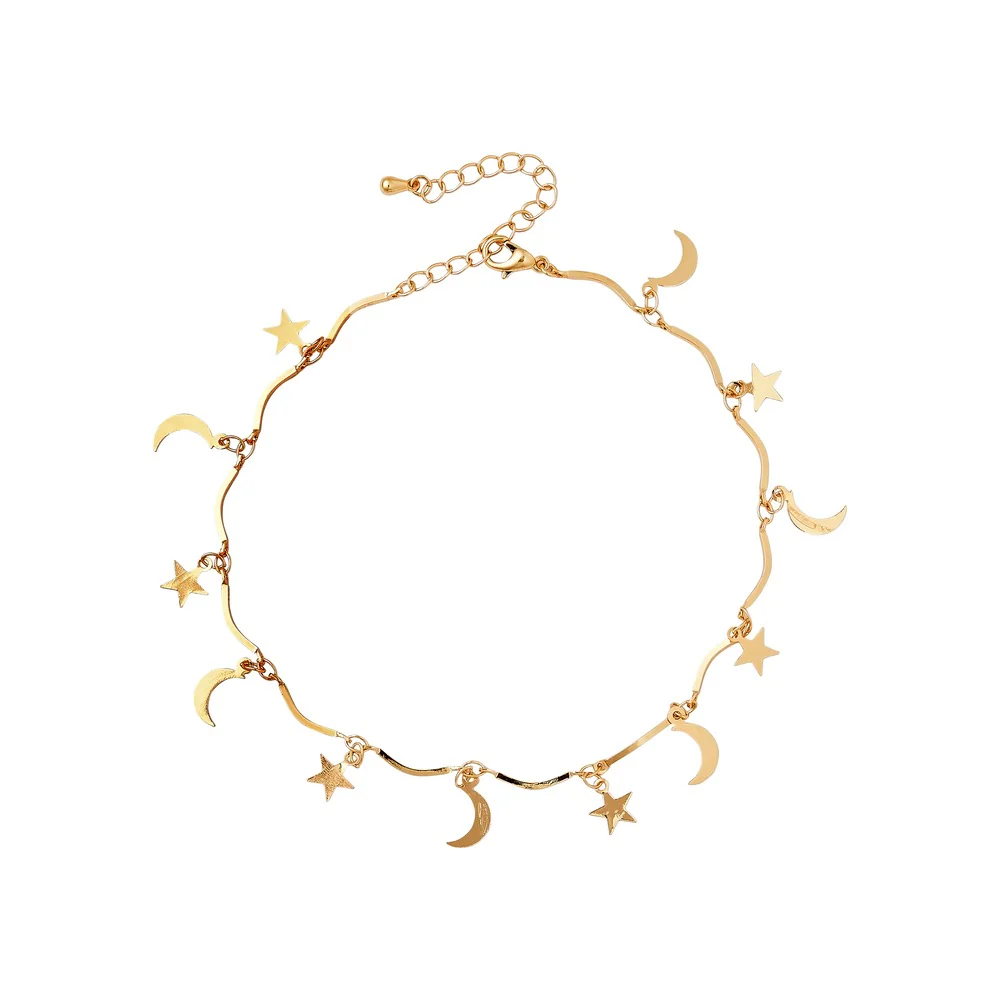 RED Gold Fashion Anklet - Charm Moon and Star - Image 2