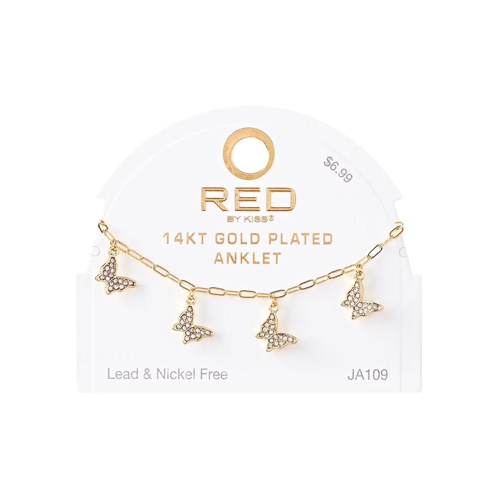 RED Glam Fashion Anklet - Stone Butterfly