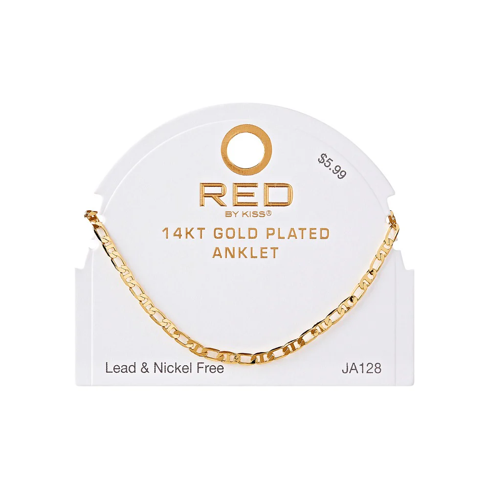 RED Gold Chain Anklet - Mixed Smooth 3mm